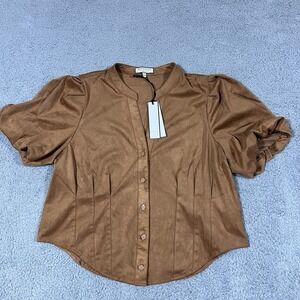 Bagatelle Faux Suede Brown Short Bell Sleeved Shirt XL NWT